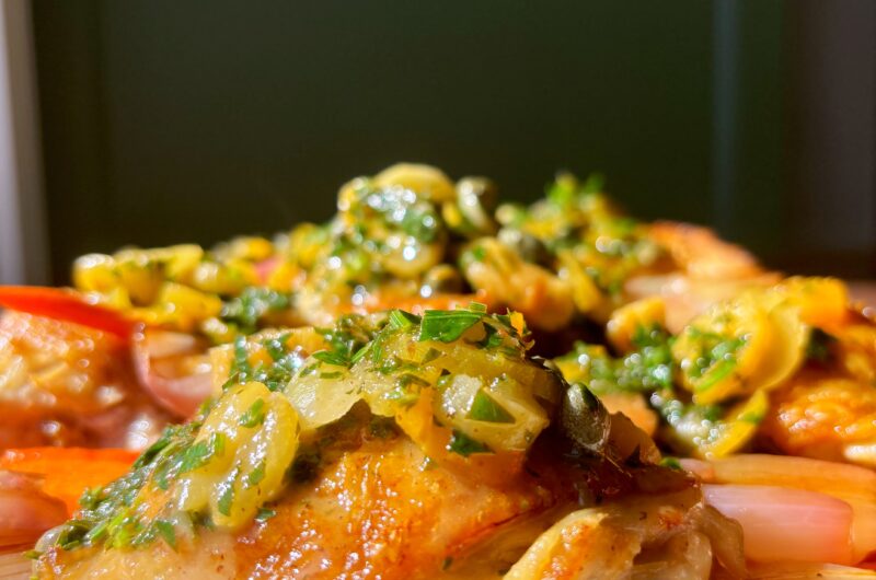 Pan Roasted Chicken Thighs with Brown Butter, Apricot and Caper Sauce