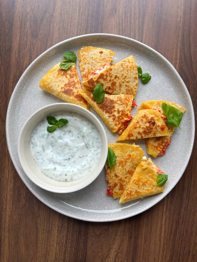 Roasted Red Pepper and Hummus Quesadilla